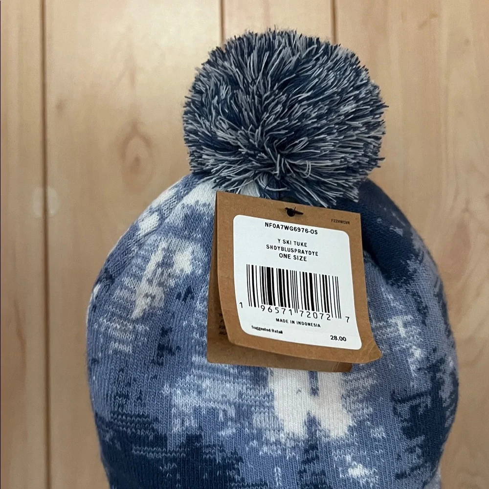 The North‎ Face Kids Youth Blue and White Pom-Pom Beanie ONE SIZE